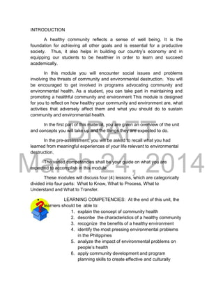 DRAFT
March 24, 2014
INTRODUCTION
A healthy community reflects a sense of well being. It is the
foundation for achieving a...