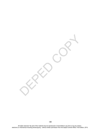 D
EPED
C
O
PY
188
All rights reserved. No part of this material may be reproduced or transmitted in any form or by any means -
electronic or mechanical including photocopying – without written permission from the DepEd Central Office. First Edition, 2015.
 