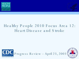 Healthy People 2010 Focus Area 12: Heart Disease and Stroke Progress Review – April 23, 2003 