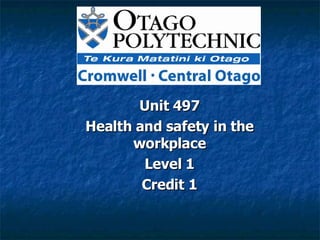 Unit 497 Health and safety in the workplace Level 1 Credit 1 