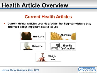 Health Article Overview ,[object Object],[object Object],Hair Loss Allergies Smoking Erectile Dysfunction Weight Loss 