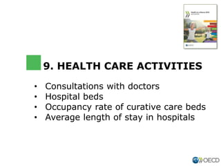 • Consultations with doctors
• Hospital beds
• Occupancy rate of curative care beds
• Average length of stay in hospitals
9. HEALTH CARE ACTIVITIES
 