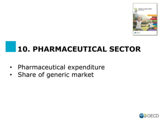 • Pharmaceutical expenditure
• Share of generic market
10. PHARMACEUTICAL SECTOR
 