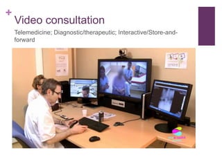 +
Video consultation
Telemedicine; Diagnostic/therapeutic; Interactive/Store-and-
forward
 