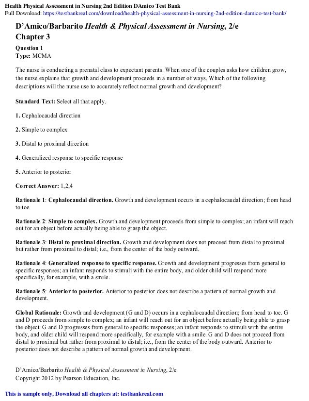 Health Physical Assessment In Nursing 2nd Edition Damico Test Bank