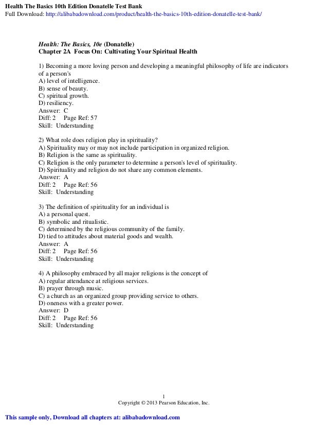 Health The Basics 10th Edition Donatelle Test Bank
