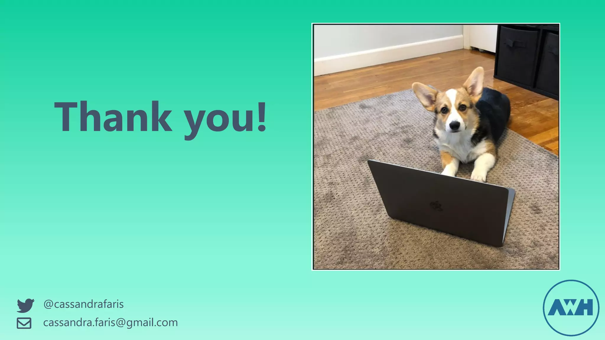 Thank you!
@cassandrafaris
cassandra.faris@gmail.com
 