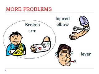 MORE PROBLEMS Broken arm Injured elbow fever 