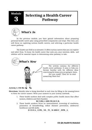 Comprehensive Guide to Selecting a Health Career Pathway for Grade 10 ...