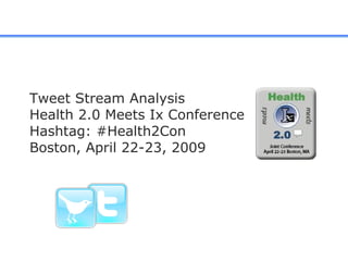 Tweet Stream Analysis Health 2.0 Meets Ix Conference Hashtag: #Health2Con  Boston, April 22-23, 2009 