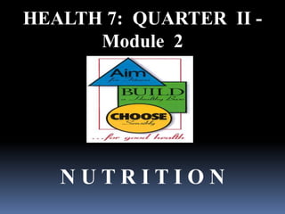 HEALTH 7: QUARTER II -
Module 2
N U T R I T I O N
 