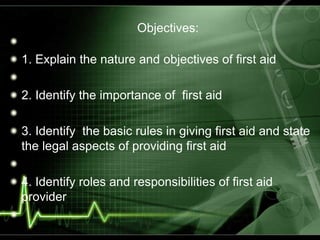 First Aid Course Objectives Health 2 ppt first quarter | PPTX