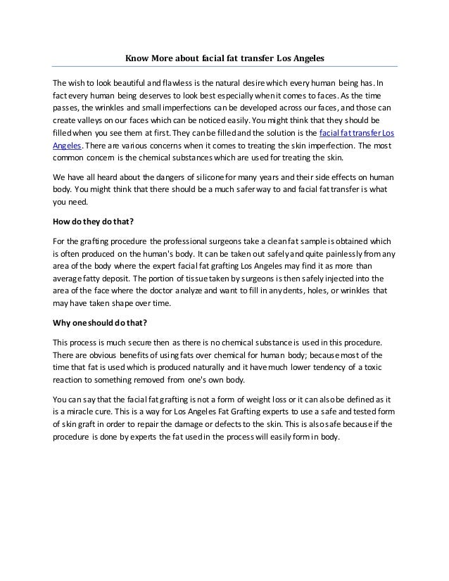 Know More about facial fat transfer Los Angeles