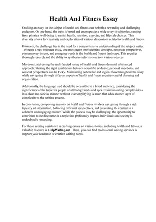 Health And Fitness Essay | PDF