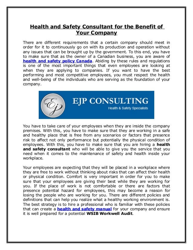 Health and safety consultant for the benefit of your company