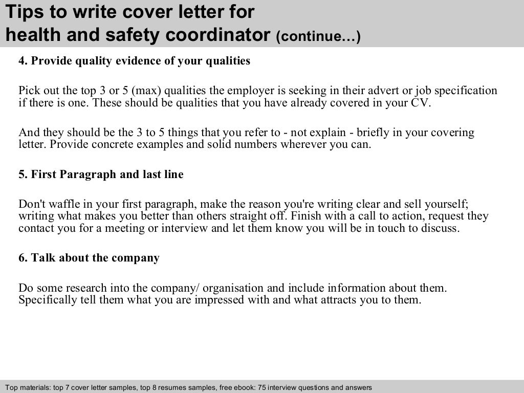 Health and safety coordinator cover letter