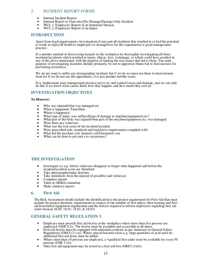 health and safety plan generic sample safety plan