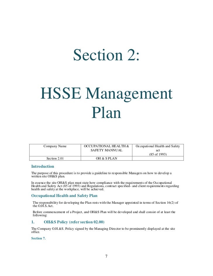 health and safety plan generic safety and health plan template