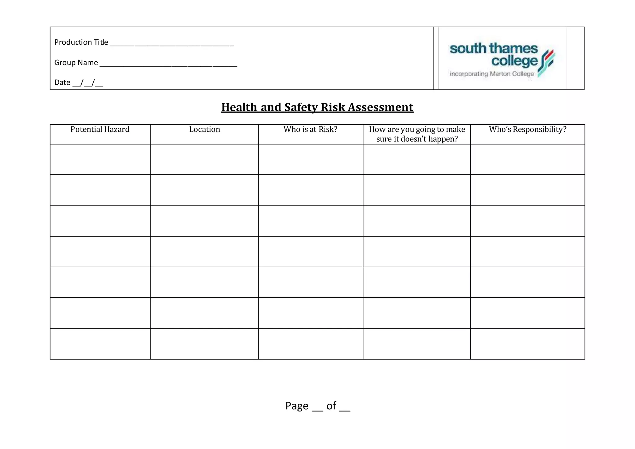 Filming risk assessment | DOCX