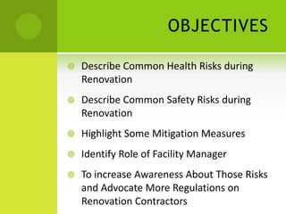Health and safety risks in buildings renovation project | PPTX