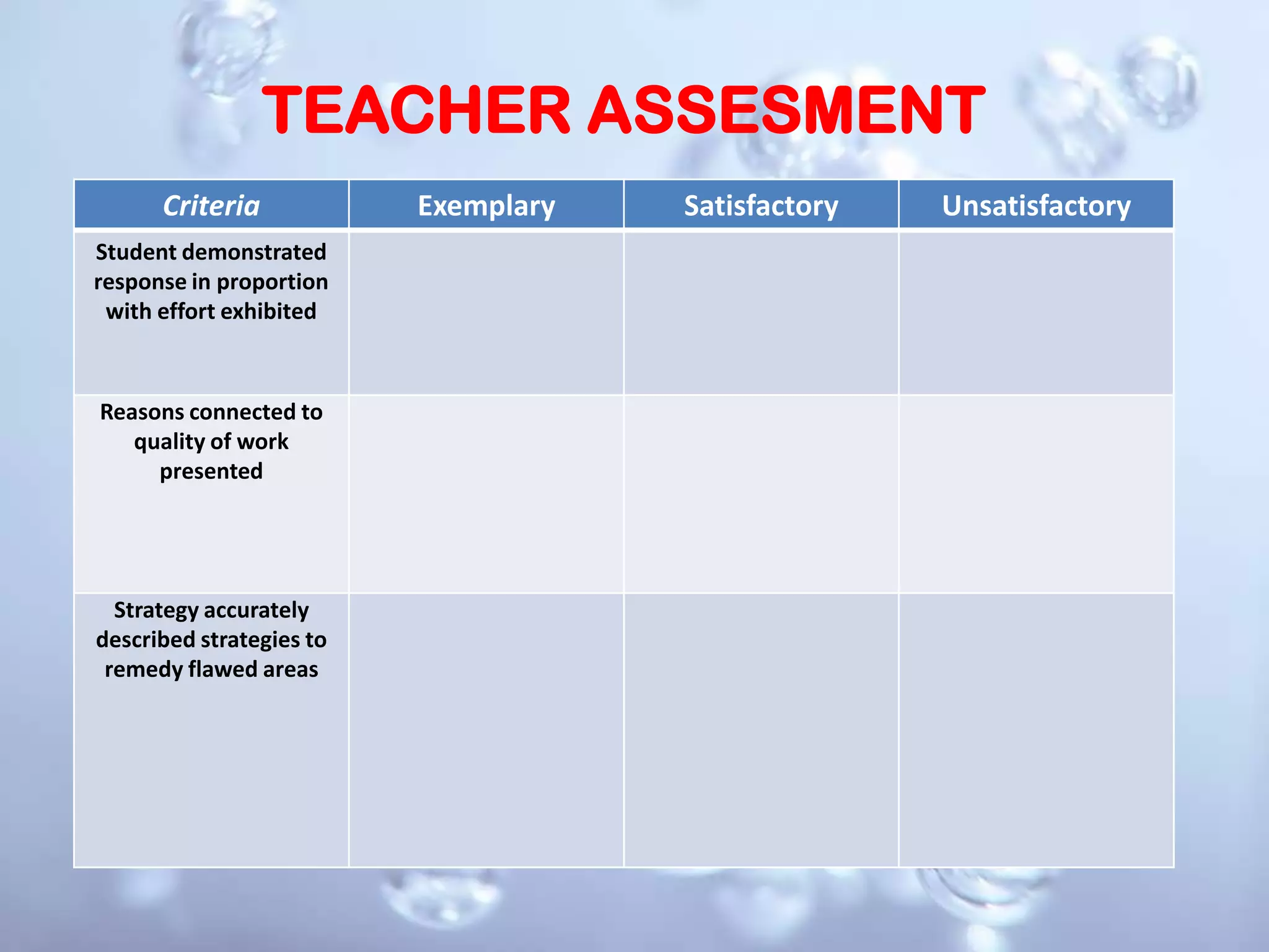 TEACHER ASSESMENT