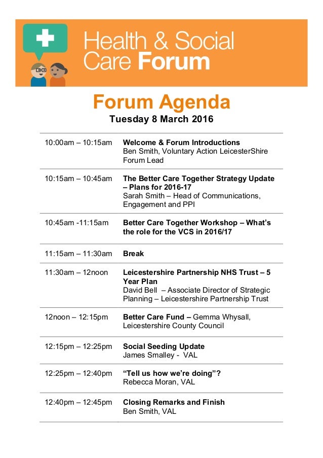 Health and social care forum final agenda march 2016