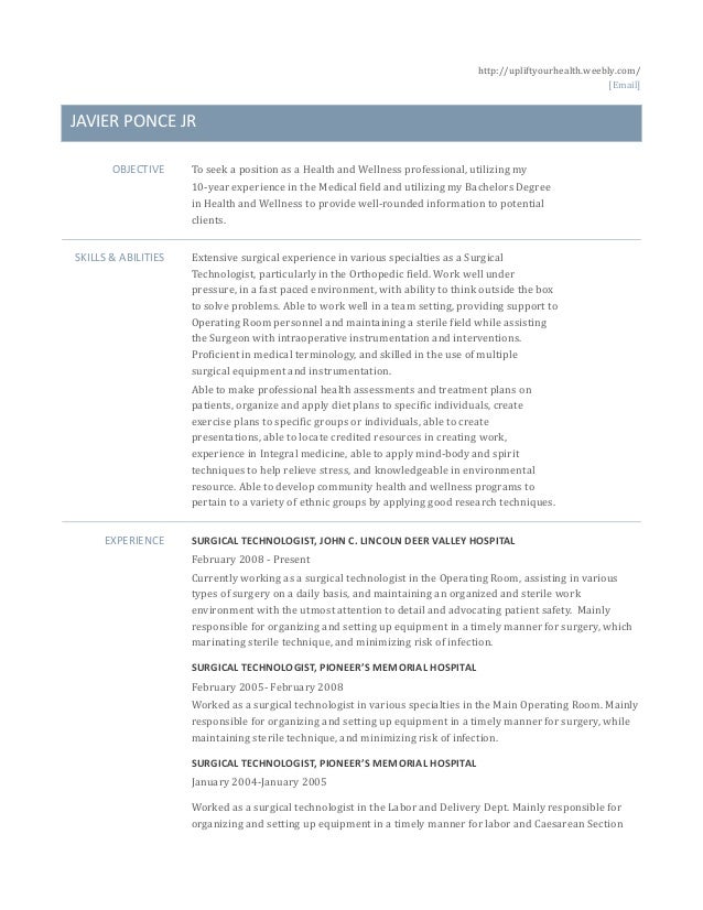 Health and wellness resume