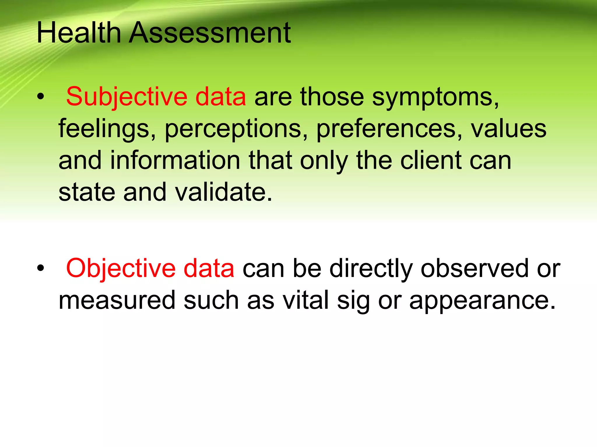 Health assessment physical examination | PPTX