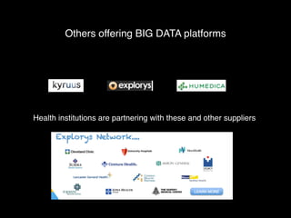 Others offering BIG DATA platforms 
Health institutions are partnering with these and other suppliers 
 