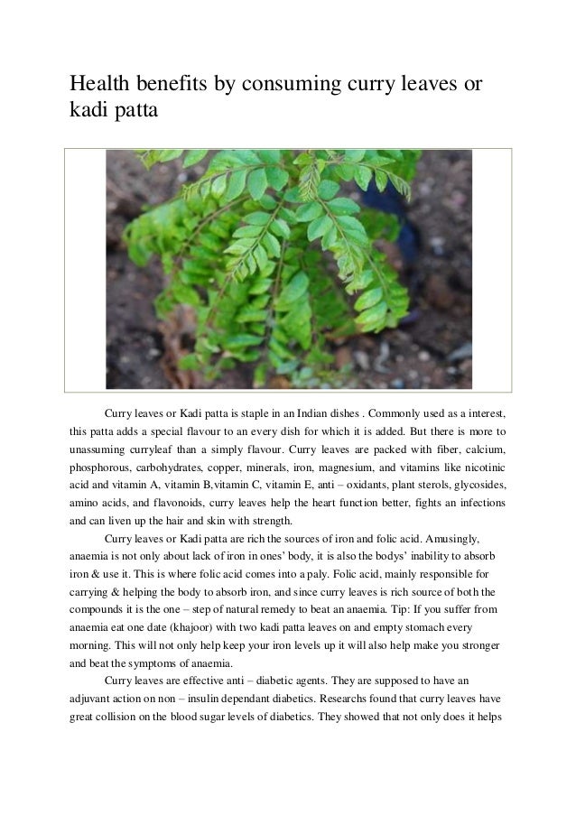 Health benefits by consuming curry leaves or kadi patta