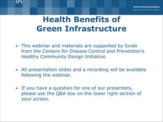 Health Promoting Infrastructure Health Benefits of Green Infrastructure | PDF