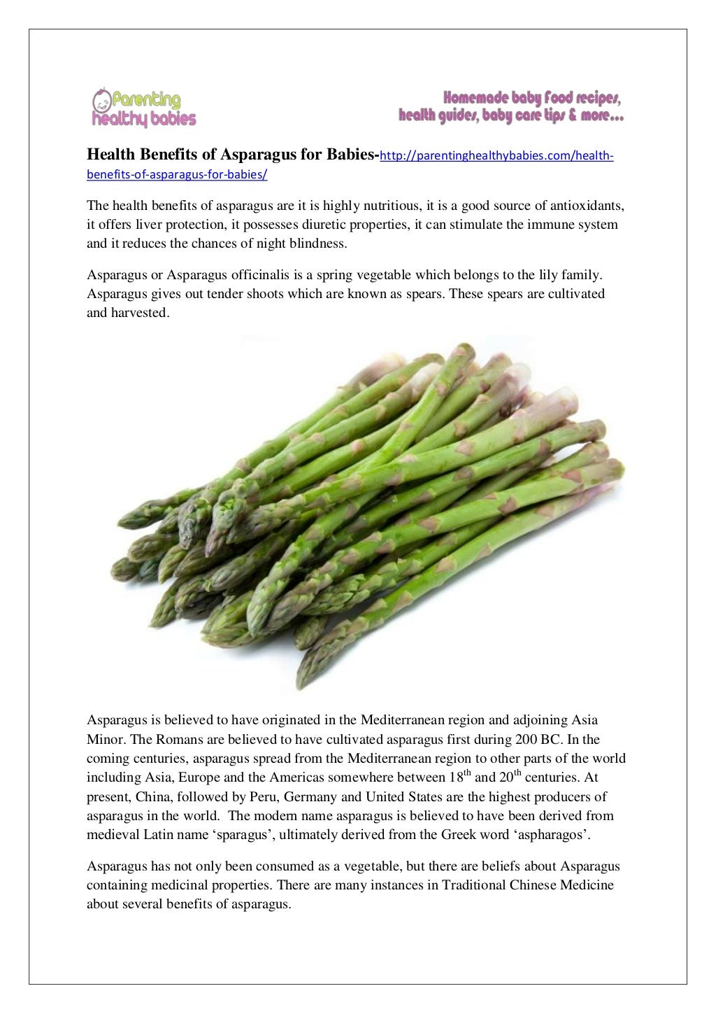 Health benefits of Asparagus for babies