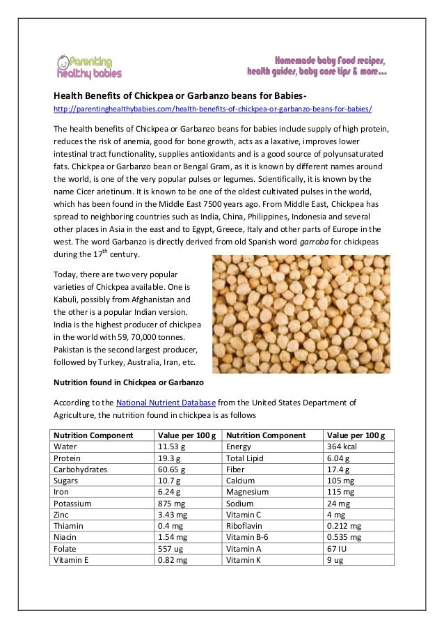 Health benefits of Chick pea or garbanzo beans for babies