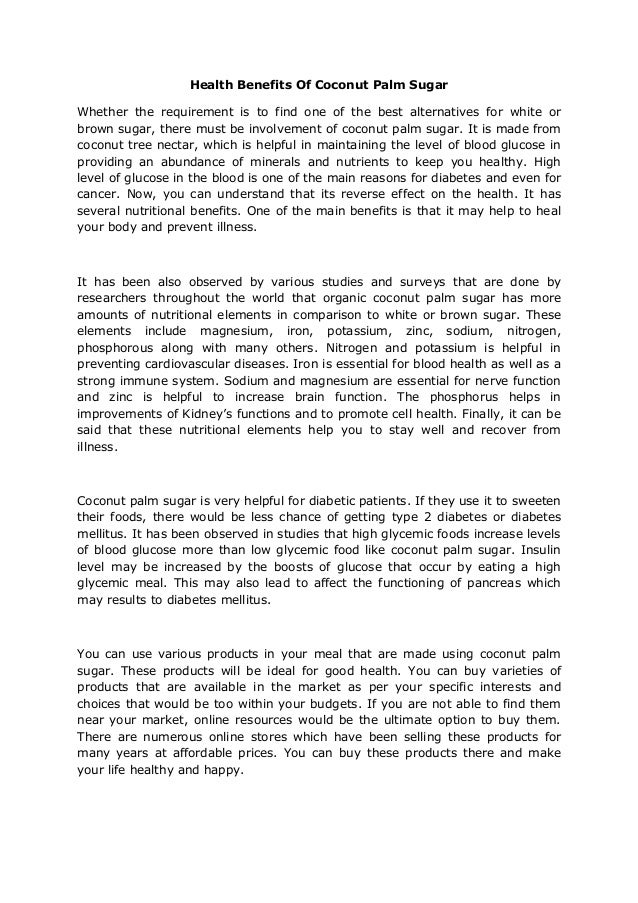 Health benefits of coconut palm sugar