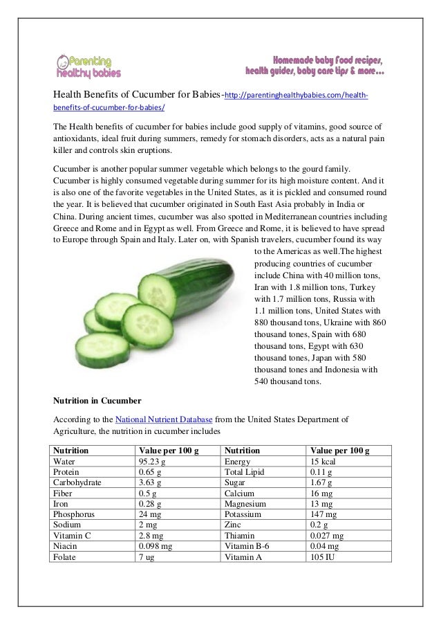 Health benefits of Cucumber for babies