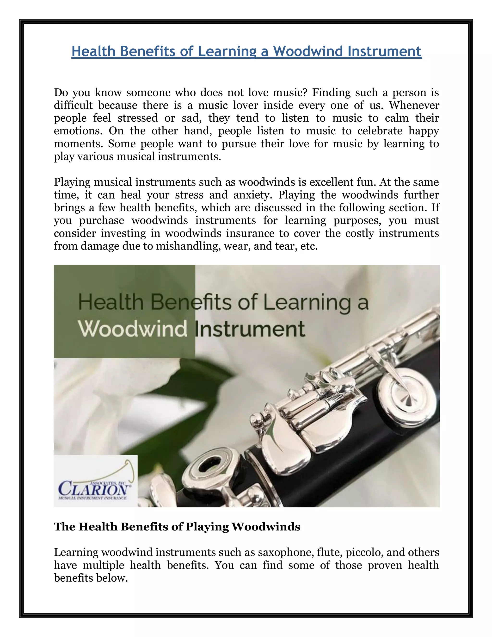 Health Benefits of Learning a Woodwind Instrument PDF