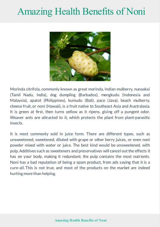 Health benefits of noni juice