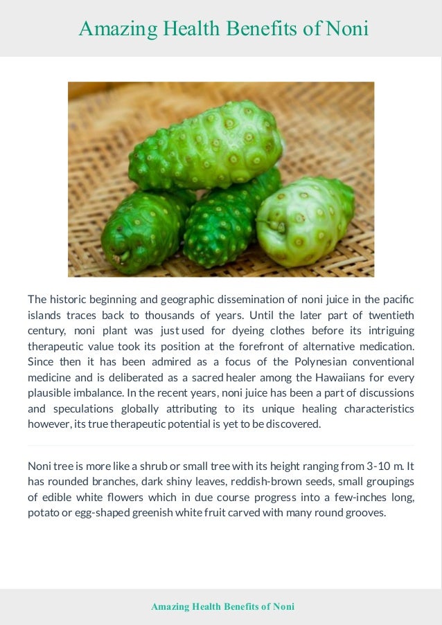 Health benefits of noni juice