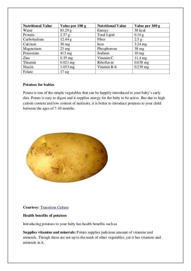 Health benefits of potato for babies