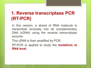 4) Amplification refractory
mutation system (ARMS) PCR:
Allele-specific amplification (AS-PCR) or ARMS-PCR is a general
te...