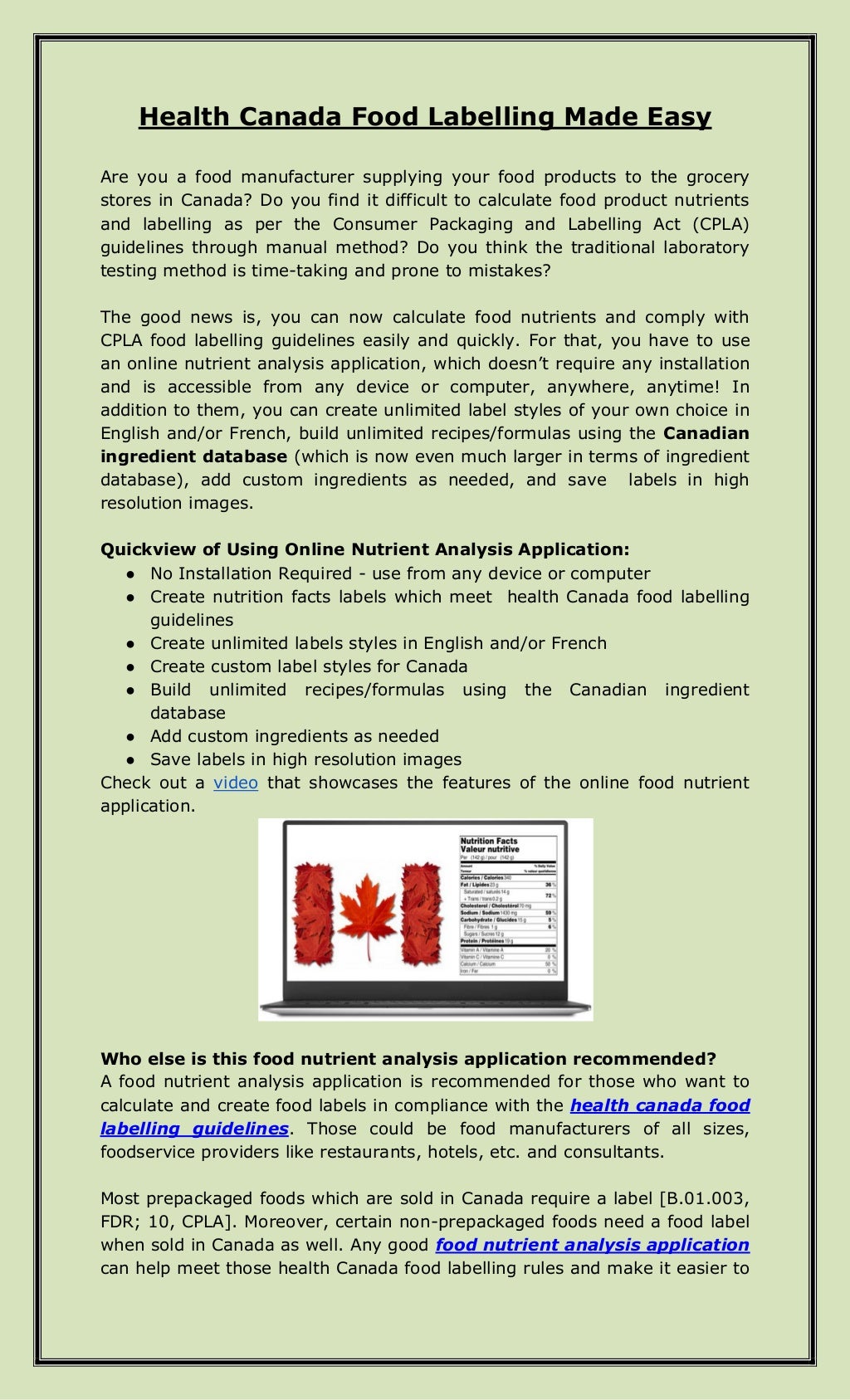 Health Canada Food Labelling Made Easy