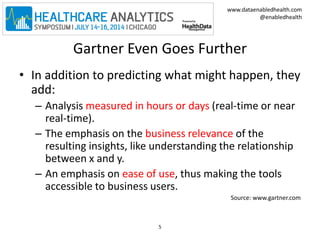 www.dataenabledhealth.com 
@enabledhealth 
Gartner Even Goes Further 
• In addition to predicting what might happen, they ...