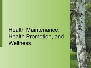 Health Maintenance,
Health Promotion, and
Wellness
 