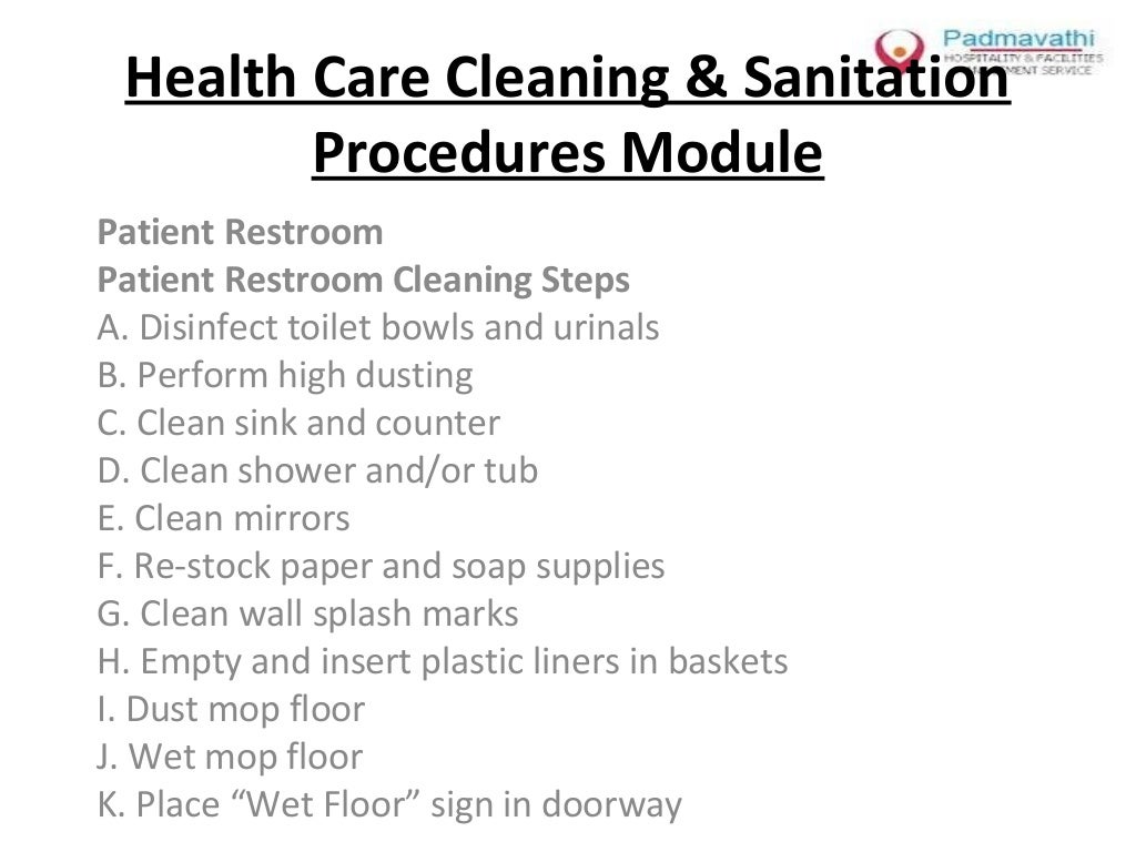 Health care cleaning sanitation procedures module