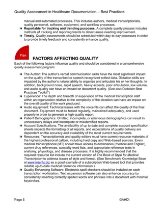 Health care documentation quality assessment and management best ...