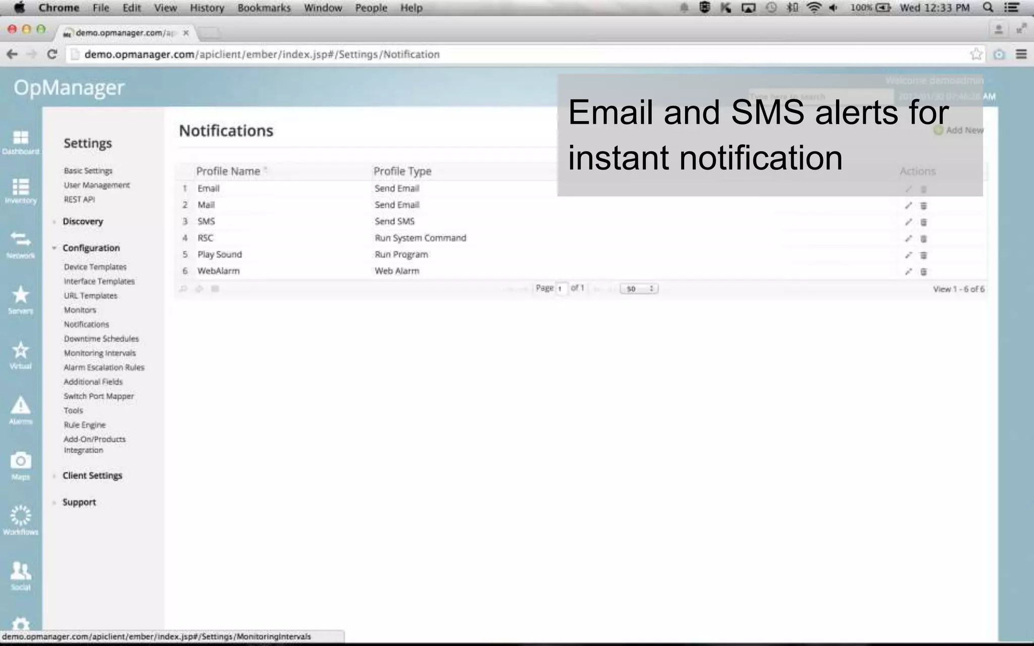 Email and SMS alerts for
instant notification