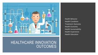 HEALTHCARE INNOVATION
OUTCOMES
Health Behavior
Health Condition
Treatment Outcome
Health Economy
Health Sustainability
Health Experience
Health Education
 