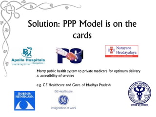 Solution: PPP Model is on the
            cards


  Marry public health system to private medicare for optimum delivery
  ...