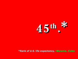 45 th .*   *Rank of U.S. life expectancy,  <Bosnia, Cuba 