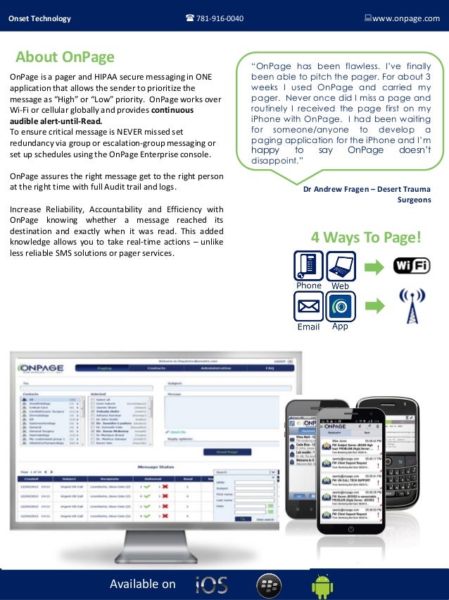 OnPage is a Pager plus Secure Messaging in One Easy to Use Smartphone…